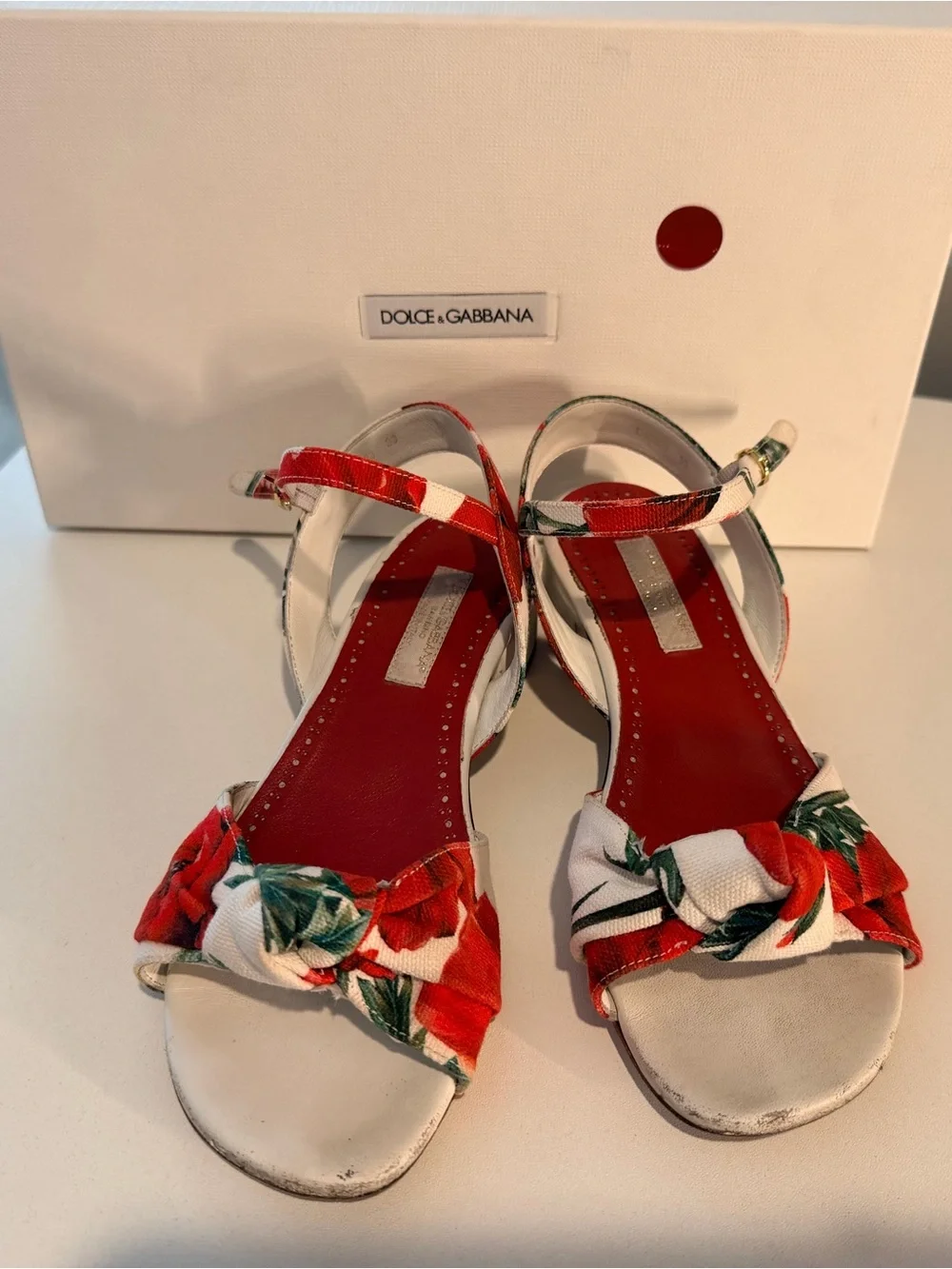 Dolce & Gabbana Red Floral Canvas Girls' Slingback Sandals